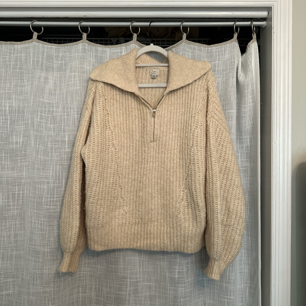 Cream/Tan Quarter Zip Sweater